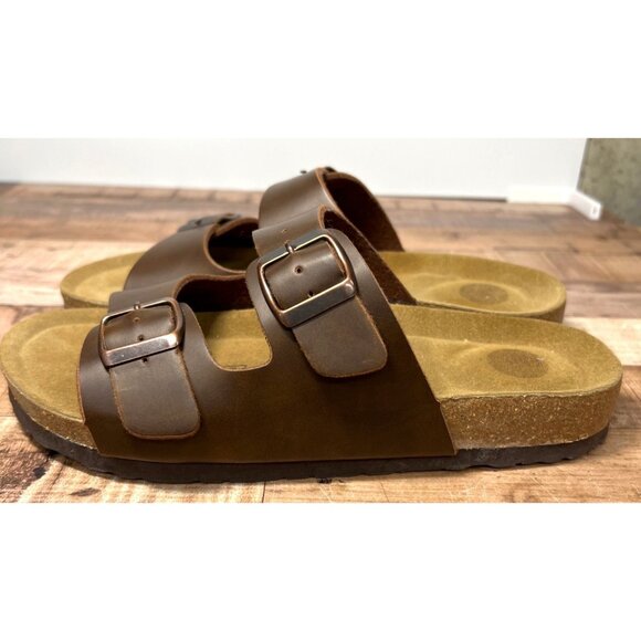 ChusionAire Two Strap Leather Sandals In Dark Brown Womens 8.5M - Picture 2 of 7